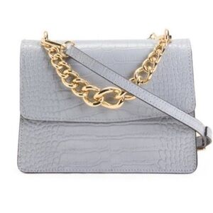 New HOUSE OF HARLOW 1960 Italy Leather Gold Chain Accent Blue Handbag